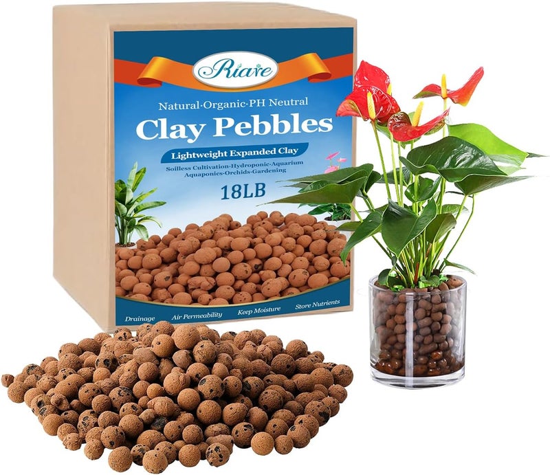 Riare 18 LBS Organic Expanded Clay Pebbles for Plants- 4mm-16mm Natural Leca Balls Lightweight Hydroponic Clay Pebbles Aggregate for Indoor Plants, Hydroponic Growing, Plants Drainage, Aquaponics - Image 1